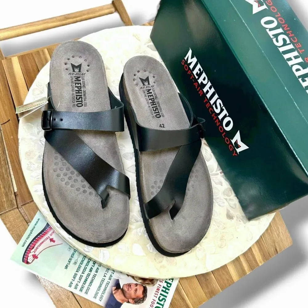 Mephisto Helen Air Soft Supportive Leather Toe Loop Sandal Slide Women 12 EU 42